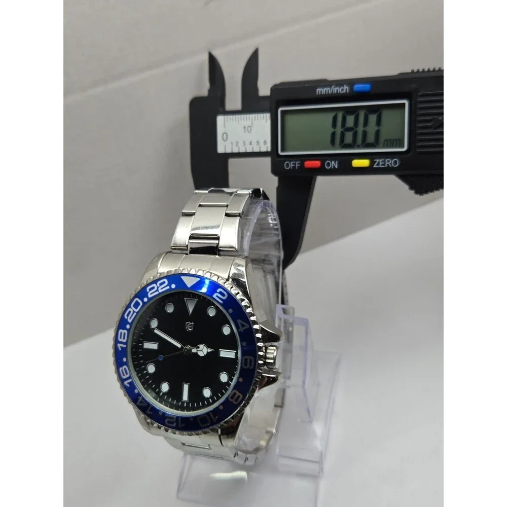 Auriol Mens Quartz Diver Style 46mm Watch Black Blue 24HR Bezel Date New Battery